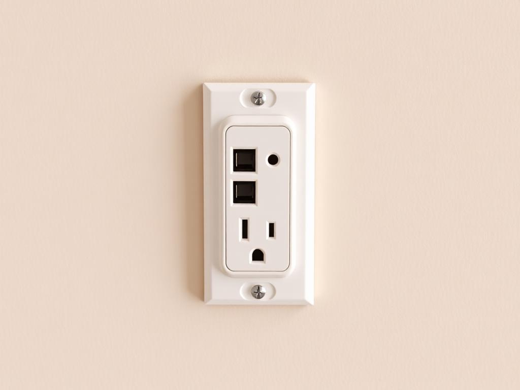 After: a new white outlet with USB ports installed flush and level on a repaired wall